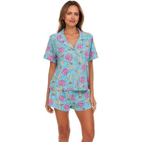 Spongebob Women’s Pajama Set, Soft Stretchy Pajama Shorts & Short Sleeve, Notch Collar, Button Down Top