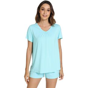 WiWi Viscose from Bamboo Pajamas for Women Loose Comfy Two Pieces Pj Set Top and Shorts Loungewear S-XXL