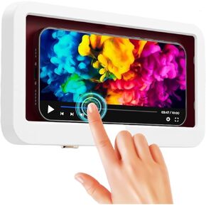 Bathroom Waterproof Phone case Shower Phone Holder, Phone Box Waterproof Universal Shower Phone Case Phone Stand Wall Mount Bathroom Glass Mirror Bathtub Kitchen up to 6.8" Any Cell Phone - White