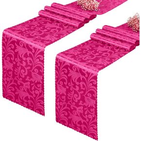 2 Pack Purple Satin Table Runner 12 x 108 Inch Long, Bright Smooth Damask Table Runner, Silky Jacquard Dinner Table Runner Decorations for Weddings, Banquet, Birthday Parties, Graduations