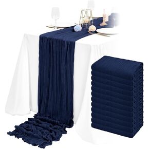 24 عبوة من مفرش طاولة من القماش القطني، مفرش طاولة من القماش القطني باللون الأزرق الداكن مقاس 10 أقدام من شاش بوهو الريفي مفرش طاولة طويل لحفلات الزفاف وحفلات الزفاف وحفلات أعياد الميلاد وديكور الطاولة. (20 × 120 بوصة) in Kuwait