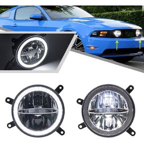 Mustang-GT LED DRL Driving Fog Lamp Kit With LED Halo Ring Light Compatible With 2005-2009 Fo.rd Mus-tang GT Center Hood Grille Halo DRL Driving Lamp 30W High Power