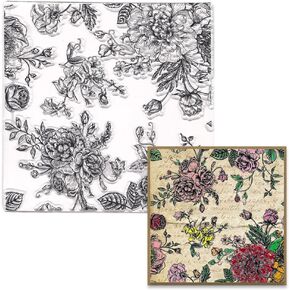 Flowers Background Clear Stamps for Card Making, Flowers Roses Leaves Frame Clear Rubber Stamps Background Transparent Rubber Seal Stamps for DIY Photo Scrapbooking Card Album Crafting Supplies