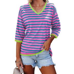 تيشيرتات نسائية صيفية بأكمام 3/4 من Dailiup كاجوال برقبة على شكل حرف V وتيز سادة وجذابة وبلوزات علوية أساسية in Kuwait