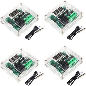 4pcs Temperature Controller Module with Case W1209 12V DC Micro Digital Thermostat -50-110°C Electronic Temperature Temp Control Module Switch with Waterproof NTC Probe