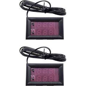 Digital Display Microcomputer Thermostat, 2 Pcs DC 12V Electronic Temperature Controller Switch Programmable -50 to 110℃ Dual Color LED Display Monitor with NTC Waterproof Sensor Probe
