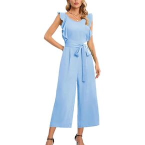 Lu's Chic Women's Wide Leg Jumpsuit Sleeveless Romper Square Neck Jumper Backless Smocked Waist Casual Loose Fit Pantsuit