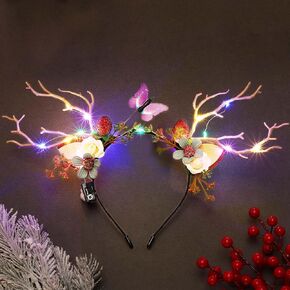 BARTOSI Light Up Christmas Headband Led Reindeer Antler Headbands Deer Antler Hairband Flower Hair Hoop Headwear Xmas Party Hair Accessories for Women and Girls