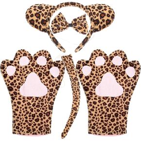 PRETYZOOM 4pcs Cheetah Costume Set Leopard Ear Headband Leopard Paw Bowtie Tail Set Forest Wild Animal Fancy Dress Halloween Leopard Costume for Women