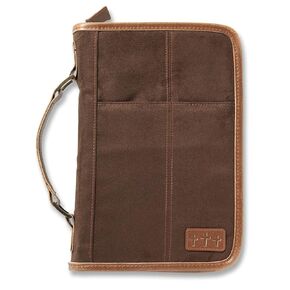 Aviator Bible Cover for Men, Zippered, with Handle, Suede, Brown, Extra Large
