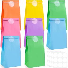 VGOODALL 36PCS Solid Color Paper Bags, Neon Colored Gift Bags Party Favor Treat Bags Goodie Bags for Birthdays Baby Showers Crafts Wedding 6 Colors