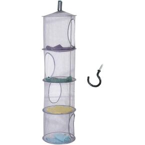 4 Tier Storage for Stuffed Animals,Storage Organizer,43.5 x12" Hanging Mesh Storage Basket with 2"Hooks,Folding Basket for Store Gloves,Shawls, Hats,Mittens, Attaches Easily to Any Rod -Grey