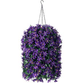 Artificial Faux Hanging Outdoor Plants Flowers Basket for Summer Autumn Decoration, Fake Silk Realistic UV Resistant Fuchsia Litter Lilies Long Vines Planter for Outside Home Porch Patio