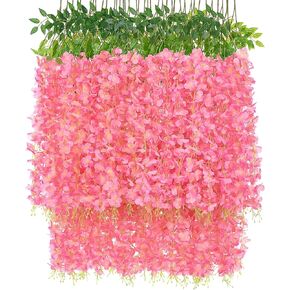 Sunm Boutique 12 Pack Wisteria Hanging Flowers, 3.6 Feet Wisteria Flowers Hanging Garland, Silk Artificial Wisteria Flower Vine String for Wedding Party Home Office Wall Decor (White)