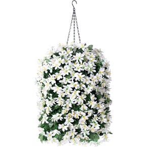 Artificial Faux Hanging Outdoor Plants Flowers Basket for Summer Autumn Decoration, Fake Silk Realistic UV Resistant Fuchsia Litter Lilies Long Vines Planter for Outside Home Porch Patio