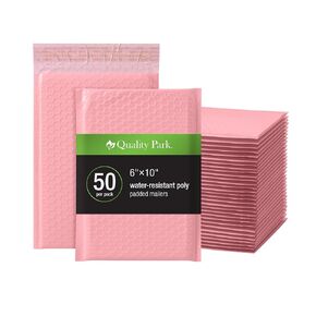 Quality Park Bubble Mailers, 6" x 9", Pink Poly Mailers, Padded Envelopes, Shipping Bags, Water Resistant, Self Seal, 50 Per Box (QUA85907)