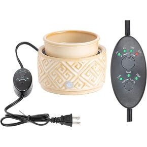 Ceramic Candle Warmer Electric with Safety Timer | 2-in-1 Automatic Plug in Fragrance Warmer for Scented Wax Melts and Jar Candles | Decorative Air Freshener with Removable Dish, Sandstone Meander