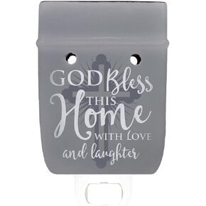 Elanze Designs God Bless This Home Love Grey Stoneware Electric 2-in-1 Jar Candle and Wax Tart Oil Warmer