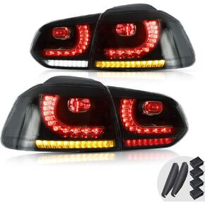 VLAND LED Tail Lights For 2010-2014 Golf 6 MK6 GTI & 2012 2013 Golf R, LED Rear Lamp Assembly with Sequential Turn Signal, Red & Clear lens, Not For Convertible