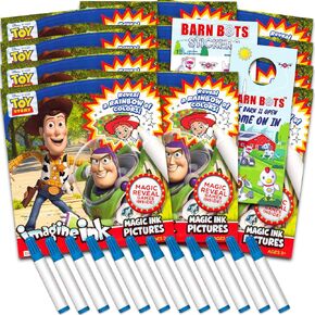 Disney Toy Story Imagine Ink Coloring Book Set for Kids - 12 Pack No-Mess Magic Ink Pixar Toy Story Coloring Books with Barn Bots Stickers and Door Hanger (Toy Story Party Favors Bundle)