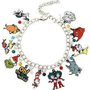 Dr Seus Charm Bracelet Cat Hat Bracelet Gifts for Girl Woman Men