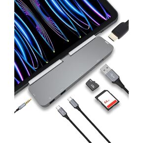 USB C Hub for iPad Pro 12.9’’ 7 in 1 Adapter Multi-Port USB C Dock to 4K HDMI, USB 3.0, USB-C, 3.5mm Audio and 60W PD Charging Compatible for New iPad Pro, iPad Air, MacBook Pro/Air, iMac Tablet