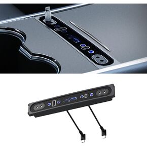 4 Port USB Hub Compatible with Tesla Model 3 Model Y (2021-2024) Center Console Charge Adapter USB C Hub Docking Station 4-Port Multifunction Interior Organizer Accessories