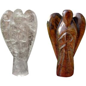 Wonder Care Pocket Guardian Angel Tiger Eye Crystal Natural Gemstone Reiki Healing Energy Carved Statue Figurines (1.5"-2.0") (Pack of 2)