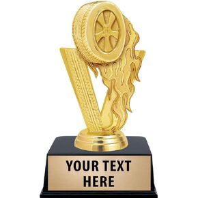Crown Awards Racing Trophies with Custom Engraving, 6" Personalized Gold Fireball Racing Tire Trophy On Black Base Prime