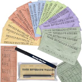 Budgetizer Cash Envelopes System: 12-Pack, Tear & Water Resistant Budget Envelopes for Cash System in Assorted Colors. Bundle Includes Cash Organizer Wallet & Counterfeit Bill Marker Detector