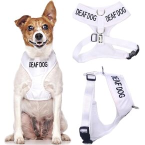Deaf Dog (Dog Has Limited/No Hearing) White Colour Coded Non-Pull Front and Back D Ring Padded and Waterproof Vest Dog Harness Prevents Accidents by Warning Others of Your Dog in Advance (S)