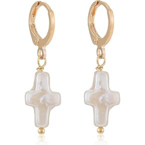 Nature Freshwater Pearl Cross Earrings Elegant Christian Pearl Jewelry, Beachy Pearl Jewelry, Cross Pearl Earrings, Baroque Pearl Earrings