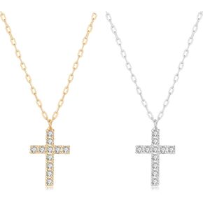 Cross Necklace Set for Women 14K Gold & Silver Cross Pendent Necklace for Gilrs Trendy Crucifix Necklace Religious Gifts Christian Faith Necklace Jewelry Set of 2