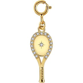 Lovematch Tennis Racket Charm Gold - 18K Gold Plated Over Sterling Silver | Tennis Racket Pendant Charm | Tennis Racket Jewelry for Women, Christmas Gifts for Tennis Lovers