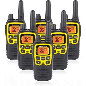 Midland T61VP3 36 Channel FRS Two-Way Radio - Up to 32 Mile Range Walkie Talkie - Yellow/Black (Pack of 6)