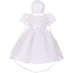 Dressy Daisy Infant Baby Girls' Christening Gown Baptism Clothing White Satin Dress with Cape and Bonnet Size 0 to 12 Months