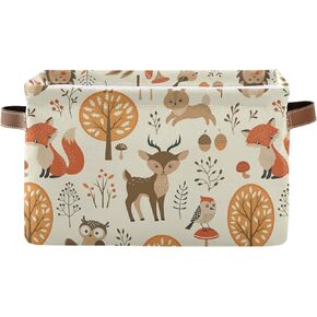 ALAZA Large Round Storage Basket,Autumn Forest Jungle Animal Fox Deer Rabbit Toy Basket Nursery Bins & Boxes Laundry Hamper for Bathroom/Bedroom/Home Decor