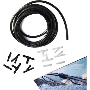 12 PCS Car Windshield Washer Hose Kit, 13.12Ft Elastic Stretch Rubber Cleaning Hose with T-Type/I-Type/Y-Type Connectors, Replacement Accessory, Compatible with Most Car Models (Black)