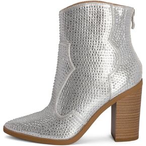 Chariot & Co Rhinestone Cowboy Boots for Women - Western Style Stacked Heel Ankle Boot - Wyatt