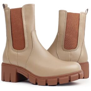 Hawkwell Women's Platform Chelsea Boots Chunky Ankle Boots Elastic Block Heel Lug Sole Booties