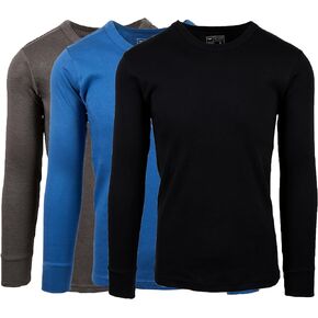 AMERICAN HEAVEN Mens' Baselayer Long Sleeve Top | 100% Cotton Crew Neck Shirt | Fleece Brush Flat Knit | 3 Pack