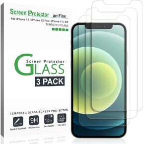 amFilm Glass Screen Protector Compatible for iPhone 12, iPhone 12 Pro Display with Easy Installation Tray, Glass, 3 Pack
