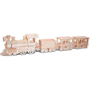 Puzzled 3D Puzzle Train Wood Craft Construction Model Kit, Fun Unique & Educational DIY Wooden Toy Assemble Unfinished Craft Hobby Classic Train Puzzle to Build & Paint for Decoration 233 Pieces Pack