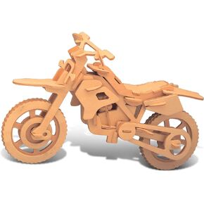 Puzzled 3D Puzzle Dirt Bike Wood Craft Construction Model Kit, Fun Unique & Educational DIY Wooden Toy Assemble Model Unfinished Crafting Hobby Puzzle to Build & Paint for Decoration 60 Pieces Pack