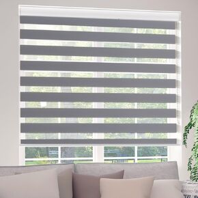Zebra Roller Shades, Zebra Blinds for Windows, Dual Layer, Sheer Privacy or Light Filtering for Day and Night, Roll Up and Down, Window Blinds for Home, Office, Kitchen, 34" W X 64" H, White