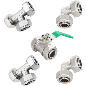3/4" Brass Air line Fittings for 3/4 Inch Tubing Compatible with Compressed Air Piping System, Compressor Accessories Kit with Brass Ball Valve Elbow Tee for Shop Air Line System