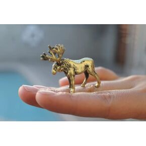 Forest Animal Moose Brass Metal Sculpture Figurine Handcrafted Small Animal Statue Elk Decorative Collectible Miniature