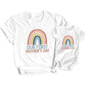 SoRock First Mother's Day T-Shirt Matching Mom & Baby Rainbow Onesie Gift