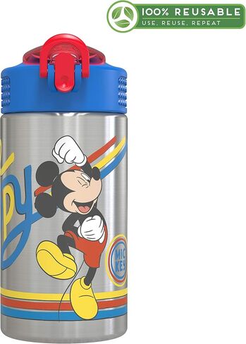 Zak Designs Minecraft 18/8 Single Wall Stainless Steel Kids Water Bottle with Flip-up Straw Spout and Locking Spout Cover, Durable Cup Stays Clean for Sports or Travel (15.5oz, Non-BPA) in Saudi Arabia