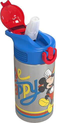 Zak Designs Minecraft 18/8 Single Wall Stainless Steel Kids Water Bottle with Flip-up Straw Spout and Locking Spout Cover, Durable Cup Stays Clean for Sports or Travel (15.5oz, Non-BPA) in Saudi Arabia